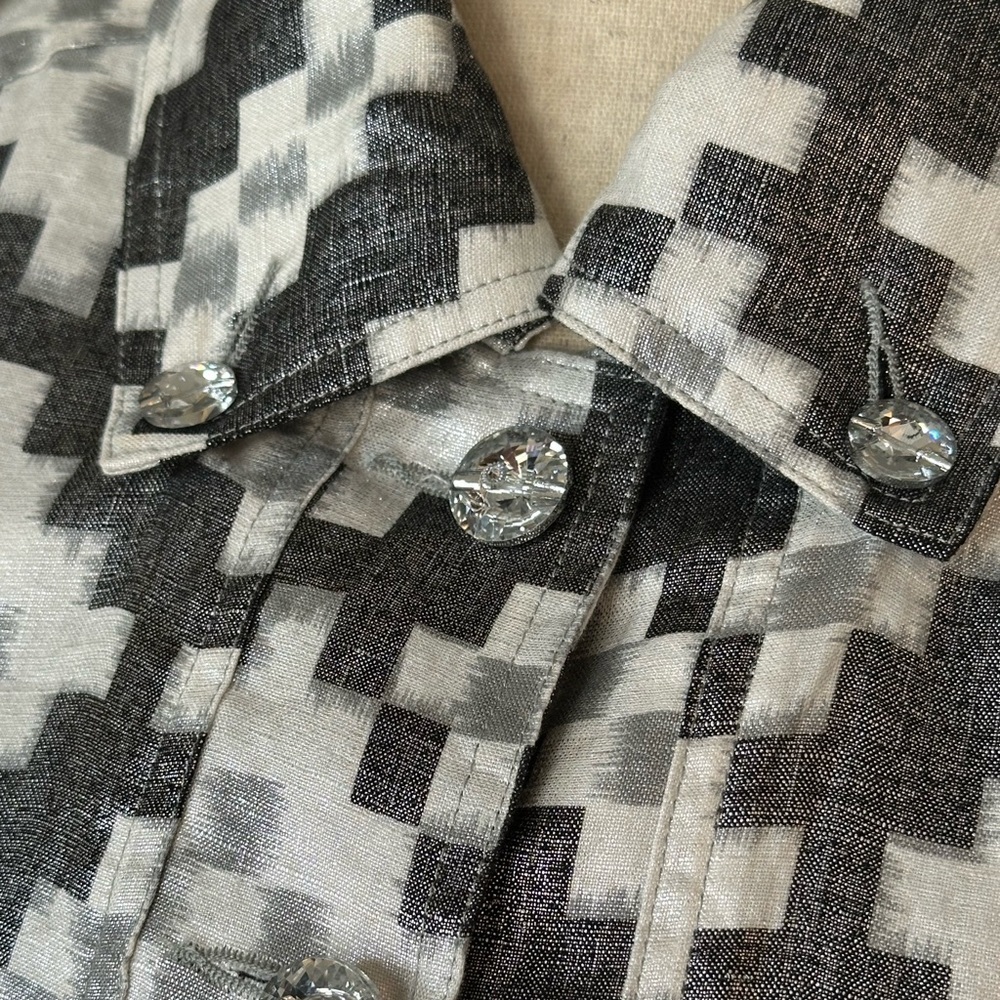 Berek | 100% Linen Black & White Aztec Geometric Shimmer Print Jacket, Size XL - Picture 3 of 9